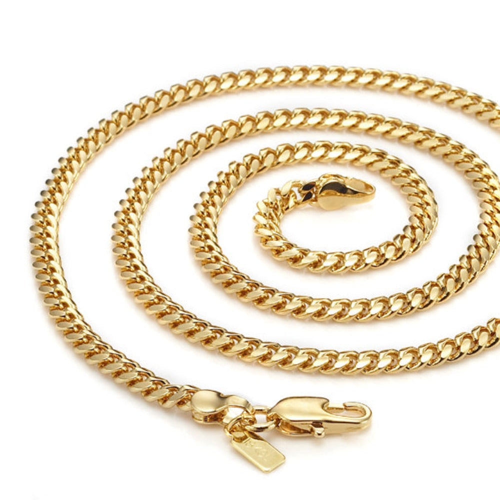 18ct Heavy Yellow Gold Plated Curb Chain Necklace with Lobster Clasp - USA Made-0